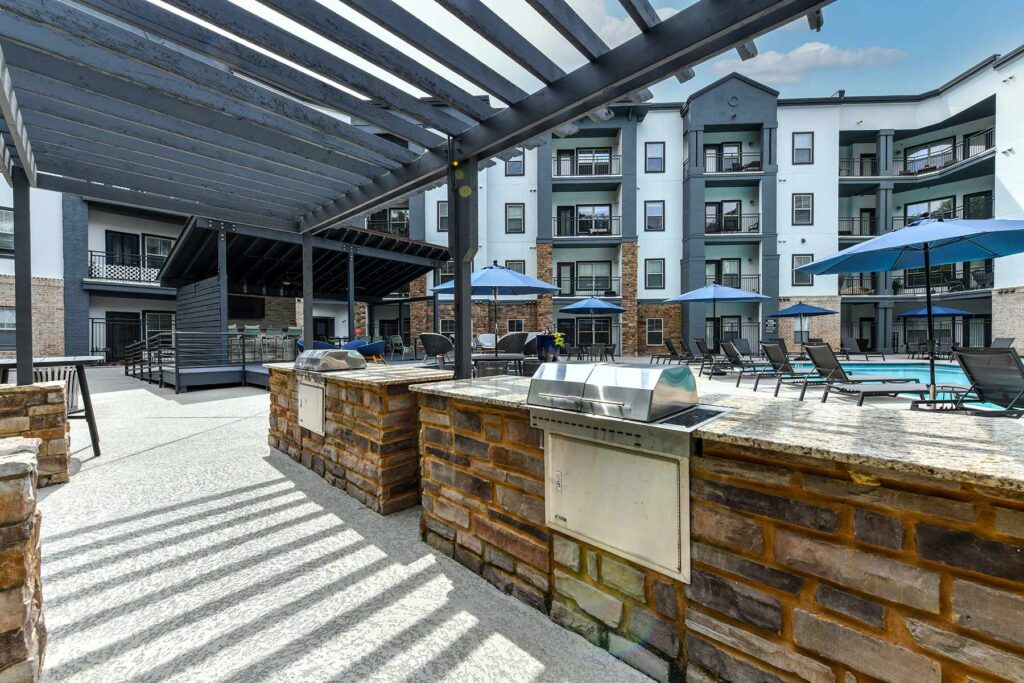 Outdoor grilling stations by the pool